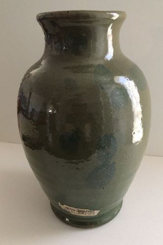 Green glazed pottery vase W.N. Owen North Carolina c. 1970