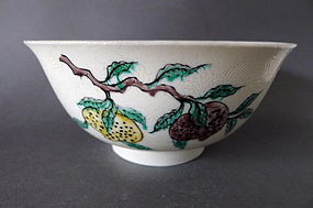 A Kangxi  famille verte biscuit-enameled incised bowl