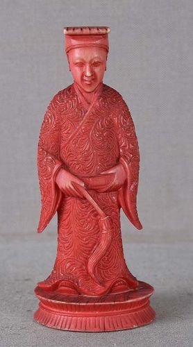 19c Chinese export CHESS PIECE red bishop