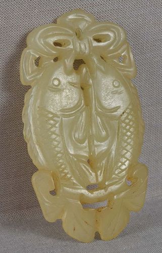 18c Chinese JADE carving TWO FISH & knot