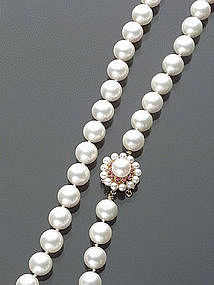 MATINEE LENGTH CULTURED PEARL & RUBY NECKLACE