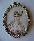 BEAUTIFUL PAINTING ON IVORY LADY IN ANTIQUE BRASS FRAME
