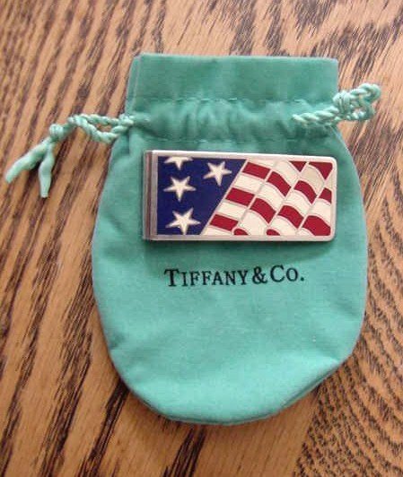 TIFFANY & CO RED WHITE BLUE ENAMEL FLAG MONEY CLIP 925