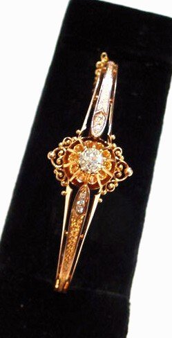 ANTIQUE ROSE GOLD & DIAMOND BANGLE BRACELET Ca. 1900