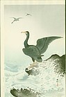 Ohara Koson Japanese Woodblock Print - Cormorants at Coast RARE SOLD