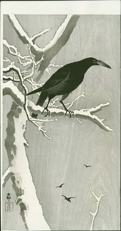 Ohara Koson Woodblock Print - Jungle Crow on a Snowy Branch SOLD