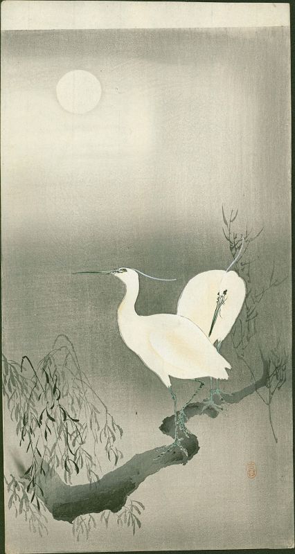 Ohara Koson Woodblock Print - Two Egrets On a Branch  - Rare SOLD