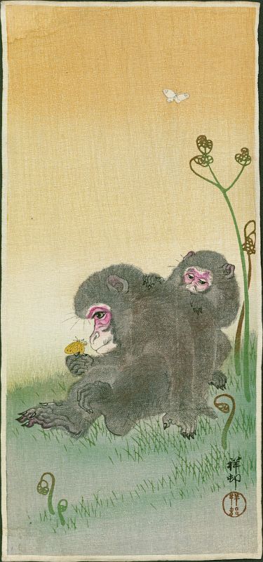 Ohara Koson (Shoson) Japanese Woodblock Print - Two Monkeys SOLD