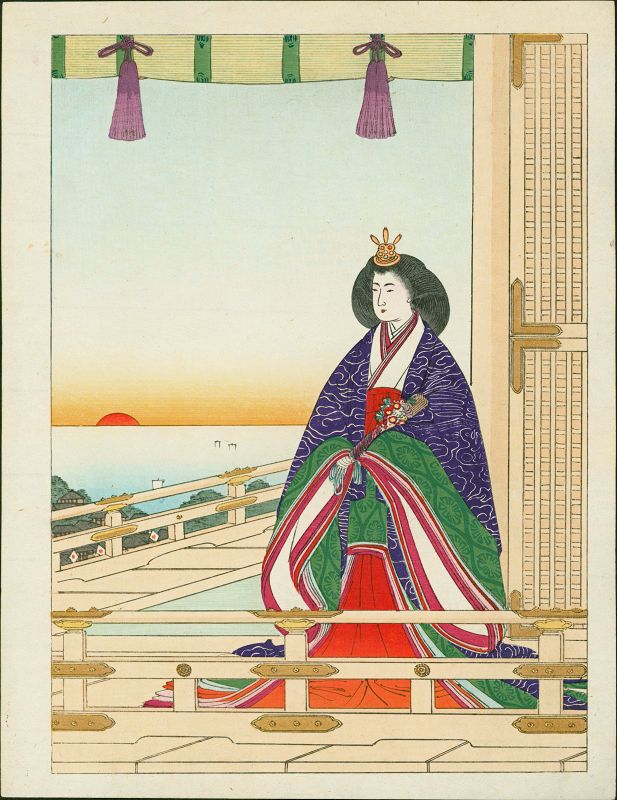 Japanese Woodblock Print - Woman in Purple on Balcony