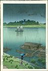 Kawase Hasui Japanese Woodblock Print - Summer Rain, Arakawa SOLD