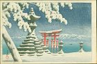 Kawase Hasui Japanese Woodblock Print - Snow at Itsukushima SOLD