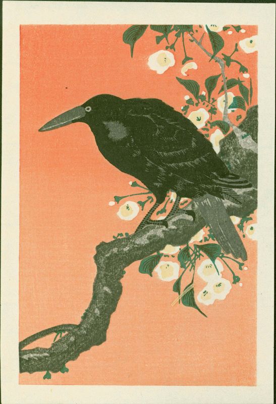 Ohara Koson Japanese Woodblock Print - Crow and Cherry SOLD