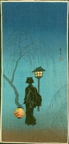 Takahashi Shotei Japanese Woodblock Print- Spring Evening