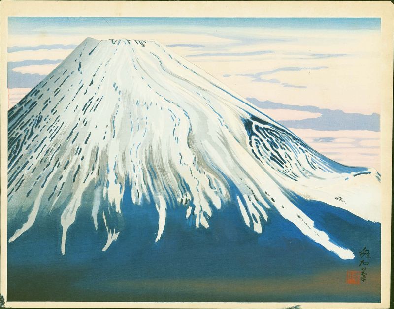 Jokata Kaiseki Japanese  Woodblock Print - Snow-Capped Mt. Fuji - Rare