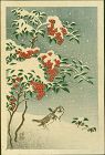 Ohara Koson (Shoson) Japanese Woodblock Print - Sparrows and Nandin