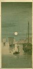 Arai Yoshimune Woodblock Print - Sailing Boats and Moon (1)- 1910 RARE