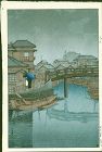 Hasui Kawase Woodblock Print - Rain at Shinagawa, Ryoshimachi SOLD