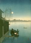 Eijiro Kobayashi Woodblock Print- Evening Cool Sumida- Hasegawa Night