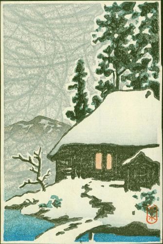 Kawase Hasui Japanese Woodblock Print - Snow-Covered Cottage SOLD