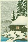 Kawase Hasui Japanese Woodblock Print - Snow-Covered Cottage