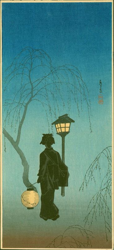 Takahashi Shotei Japanese Woodblock Print- Spring Evening (2)