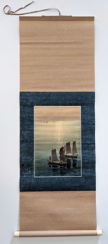 Hiroshi Yoshida Japanese Woodblock Print Scroll - Glittering Sea RARE