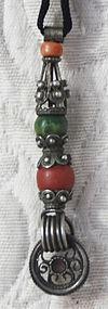 antique Tibetans silver pendant w coral turquoise beads