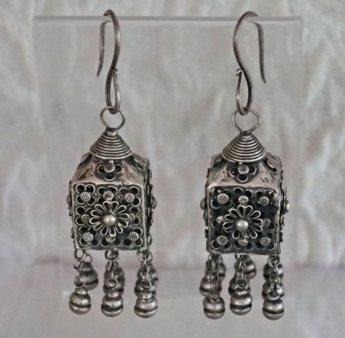 Antique Chinese Minority Silver Earrings Miao