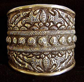Chinese Miao Ethnic Minority Wide Silver Cuff Bracelet