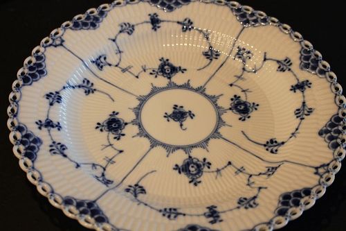 Vintage Royal Copenhagen Blue and White Fluted Full Lace Dinner Plates