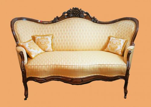 American Victorian Hand Carved Rosewood Settee