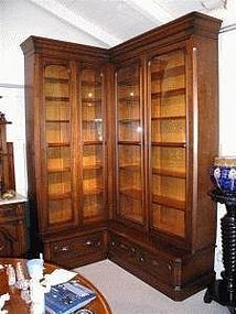 Walnut Victorian Corner Bookcase