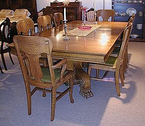 American Tiger Oak Pedestal Dining Room Table