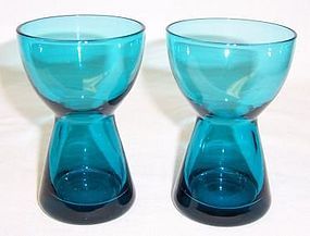 Morgantown Peacock Blue 4 Inch CANDLE HOLDERS, Pair
