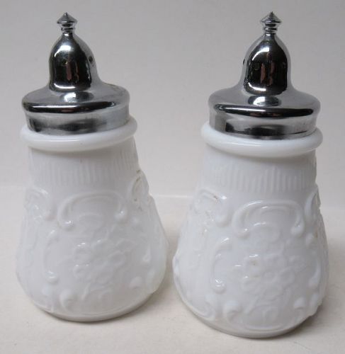 Fenton Milk Glass WILD ROSE and BOWKNOT Salt and Pepper Shakers