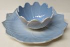 Anchor Hocking Vitrock with Blue LEAF and BLOSSOM SNACK SET