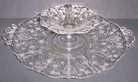 Cambridge Crystal ROSE POINT 2-Pc CHEESE and CRACKER Set