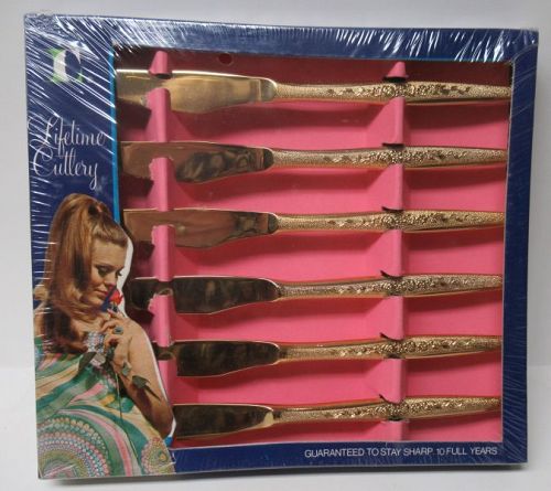 Lifetime Cutlery GOLDEN BOUQUET 8 5/8 Inch KNIFE Set of Six Knives, OB