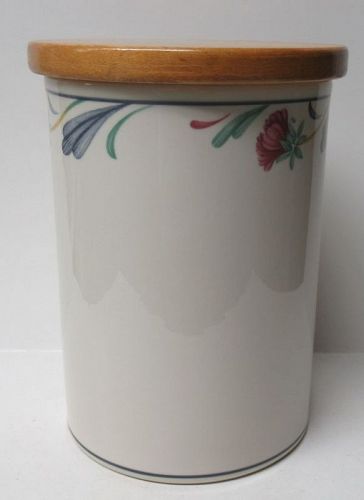 Lenox China POPPIES on BLUE 7 1/4 Inch High CANISTER with Wooden Lid