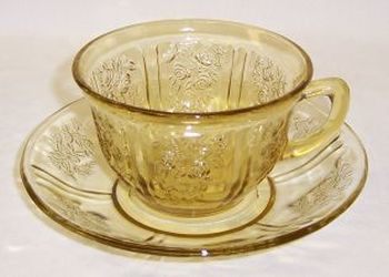 Federal Glass Amber SHARON Cabbage Rose CUP and SAUCER