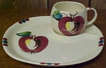 Purinton Pottery Slip Ware OPEN APPLE SNACK PLATE and CUP