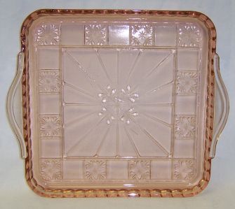 Jeannette Depression Pink DORIC 8 X 8 In Square Handled  RELISH TRAY