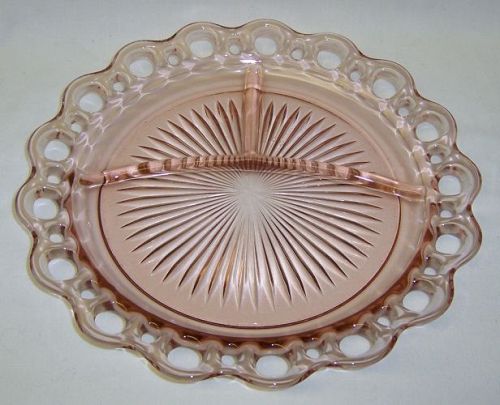 Hocking Pink LACE EDGE, aka OLD COLONY 10 1/2 In GRILL PLATE