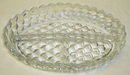 Fostoria Glass Crystal AMERICAN 10 Inch 3-Part OVAL RELISH DISH