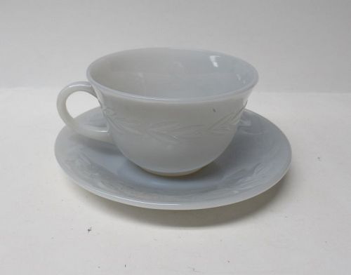 Anchor Hocking Fire King Gray LAUREL CUP and SAUCER, Made In U.S.A.
