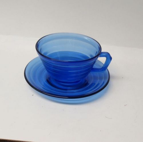 Hazel Atlas Depression Glass Cobalt Blue MODERNTONE CUP and SAUCER
