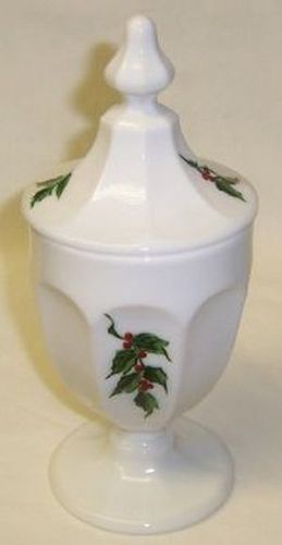 Westmoreland Milk Glass COLONIAL Painted HOLLY Candy Dish with Lid