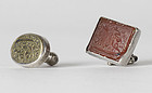 Two Antique Persian Intaglio Seals with Silver Mount.