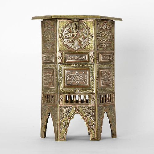 Inlaid Mamluk Revival Cairoware Miniature Table Box, Egypt or Syria.
