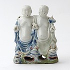 Rare Chinese Export Porcelain Group of Hehe Erxian Twins, Qianlong.